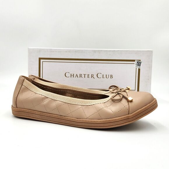 Charter Club Women Nude Quilted Vegan Leather Rennon Casual Ballet Flats US 8.5M - Picture 1 of 5